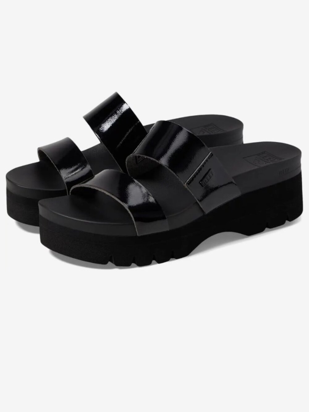 NEW! Reef Cushion Vista Higher Comfort Platform Sandal In Patent Black 5